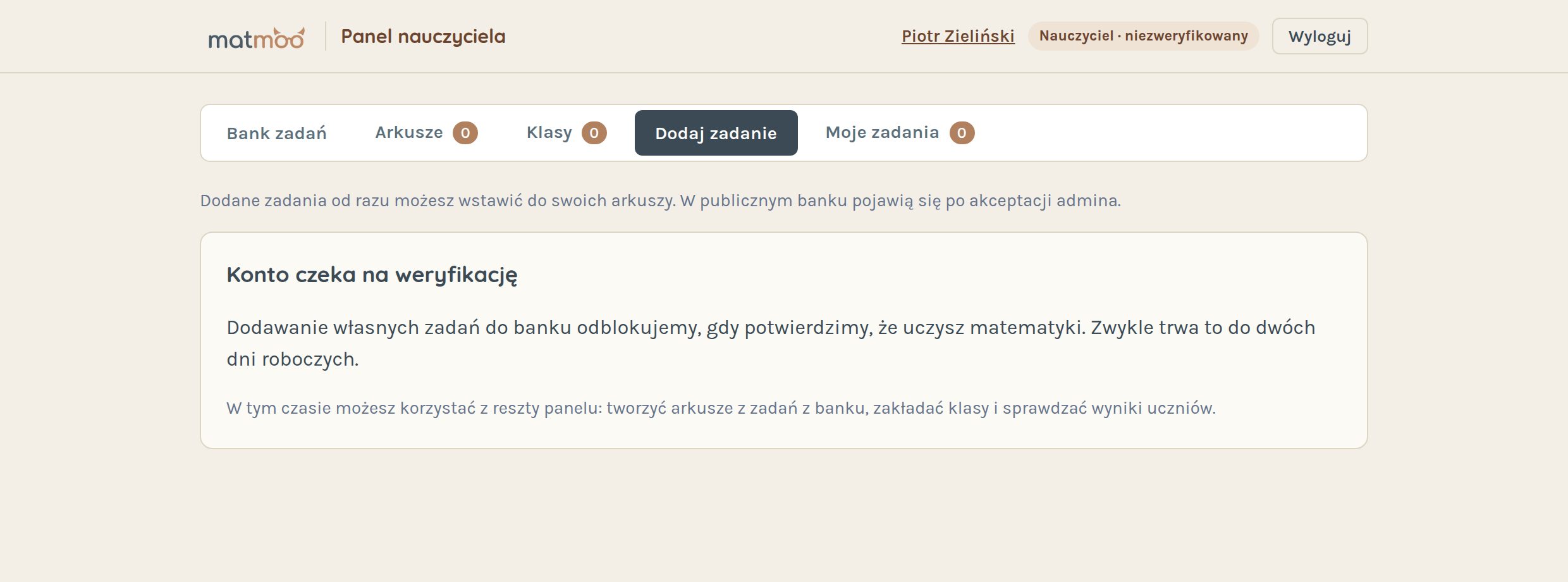 Konto przed weryfikacją