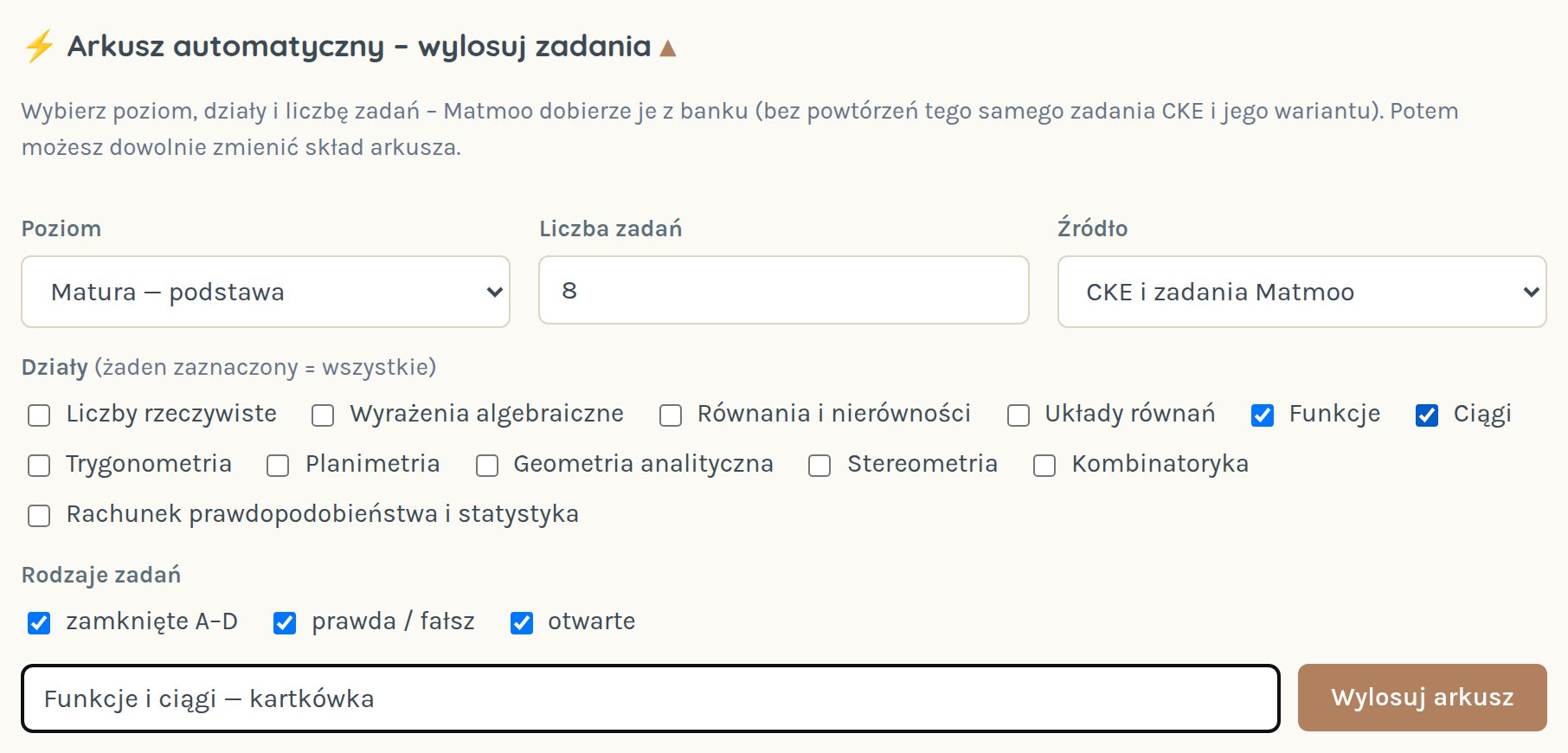 Formularz arkusza automatycznego